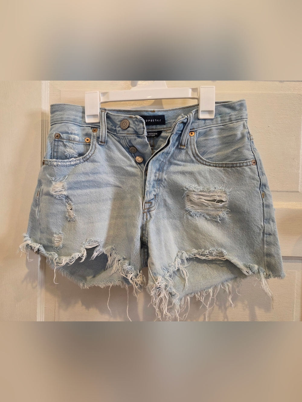 Aeropostale Light Wash Button-Fly High-Rise Distressed Denim Shorts